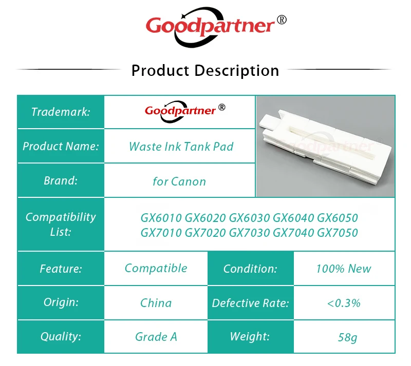 Almofada Residual do Tanque de Tinta para Canon Mc-g01 Gx6010 Gx6020 Gx6030 Gx6040 Gx6050 Gx7010 Gx7020 Gx7030 Gx7040 Gx7050 Gx7070 Gx7055 - Imagem 4