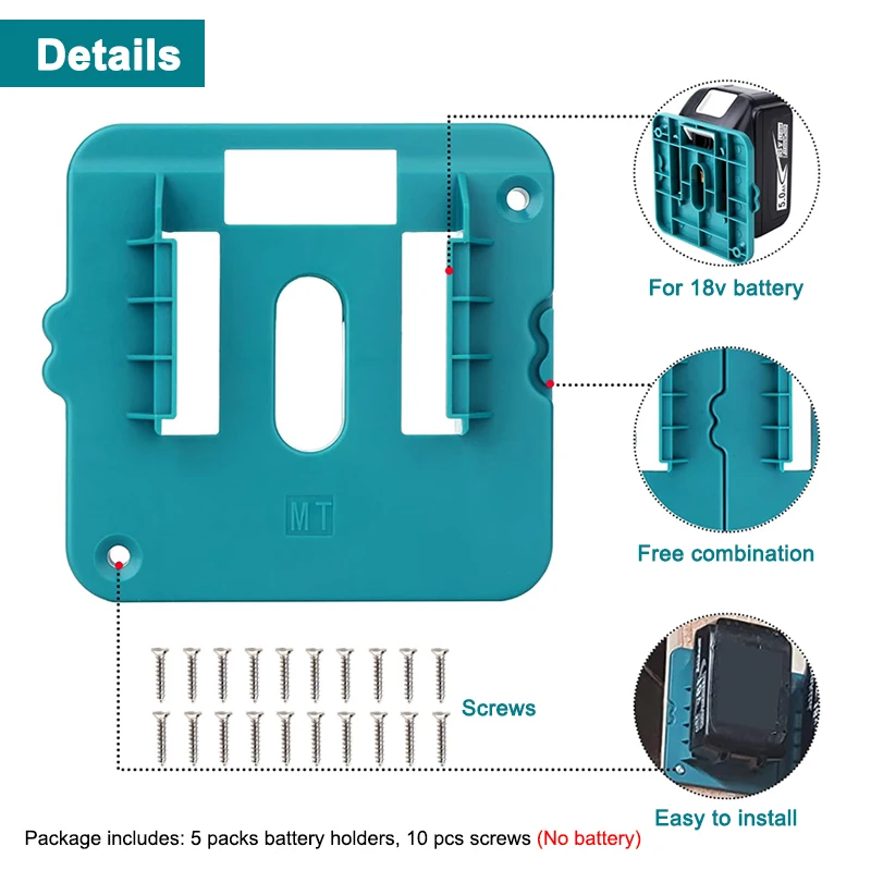 Makita 14.4V 18V 리튬 이온 배터리 도구 용 5 팩 배터리 보관함 기계 홀더 보관함 벽 장착 브래킷 고정