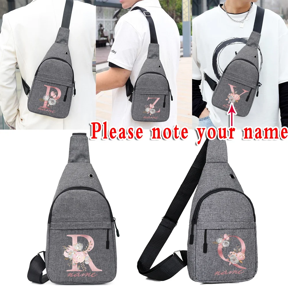 Custom Any Name Men Chest Bag Backpack Shoulder Bag Letter Print Chest Pack with USB Charging Port Women Travel Messenger Bag casual crossbody chest bag shoulder unisex bag pouch travel sport waist pack for men pink flower letter name pattern print chest