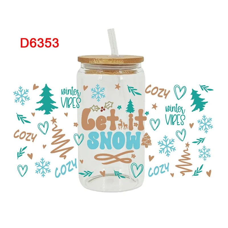 UV DTF Transfers Stickers 16oz Cup Wraps New Year Merry Christmas Printed for DIY Glass Ceramic Metal Leather Etc. D6352 dtf transfer sticker