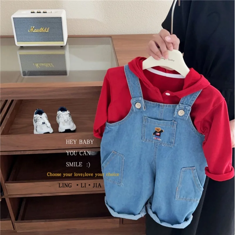 

Boys and Girls Loose and Cute Suspenders Trousers Girls Cute Cartoon Printed Pullover Hooded Sweater