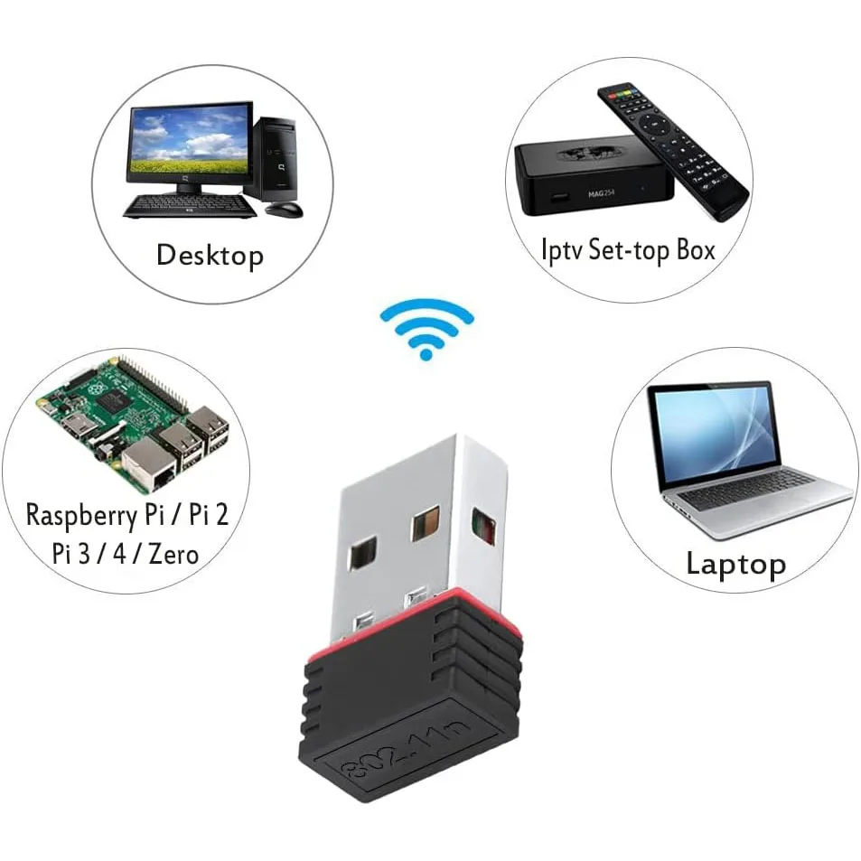 Adaptateur WiFi USB RTL8188 150Mbps pour Raspberry Pi, carte réseau sans fil, dongle WiFi pour ordinateur de bureau, ordinateur portable, PC Windows