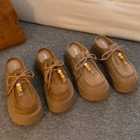 2025 Women's Suede Platform Mules - Cute Smiley Pin Decor Lace-up Loafers Thick Sole Fashion Casual Slip-on Shoes - Image 5