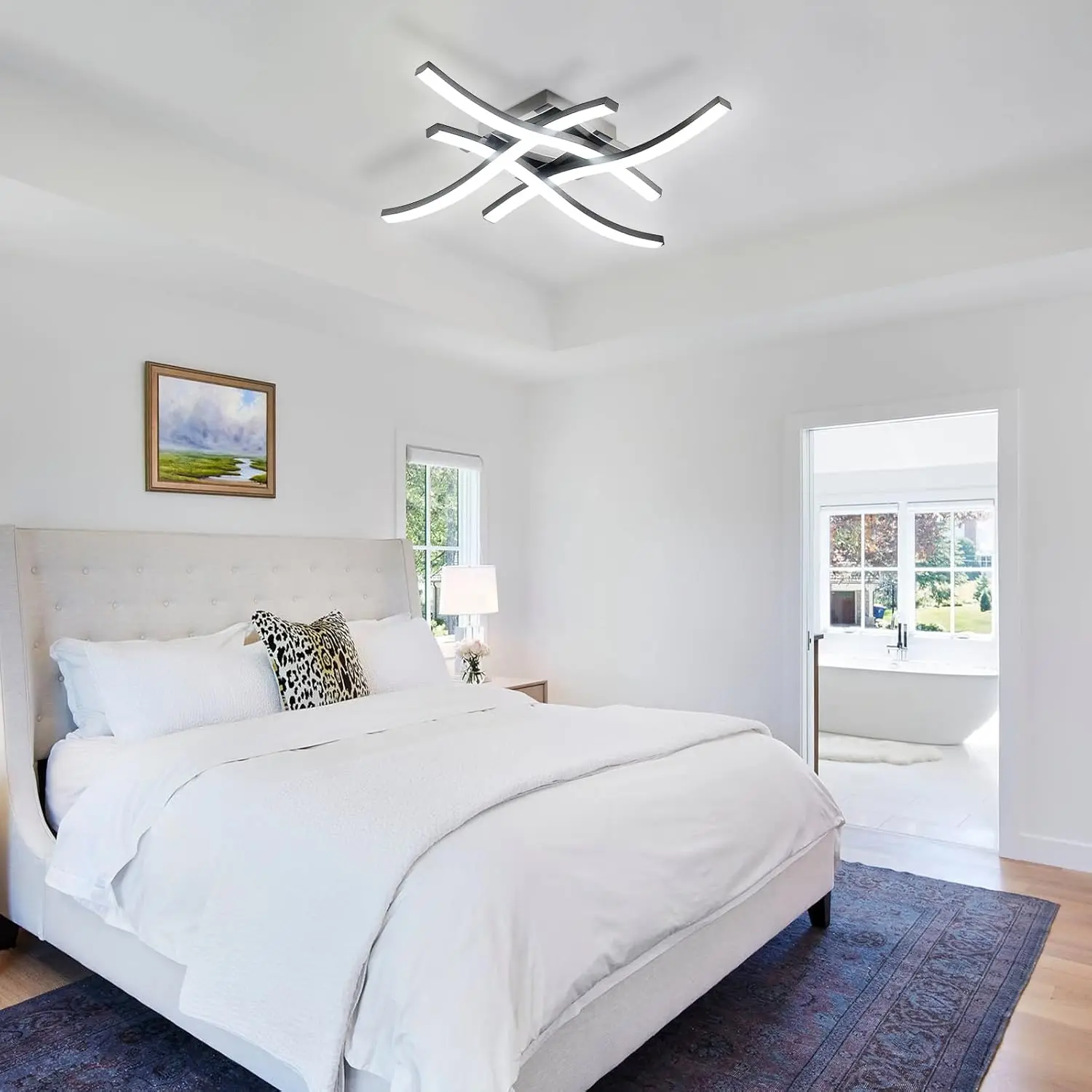 24W Elegant Curved LED Ceiling Light 4 Built-in Light Boards 6500K Cool White Modern Flush Mount Lighting Fixture Energy Class E for Bedroom Living Room Hallway Kitchen Entryway