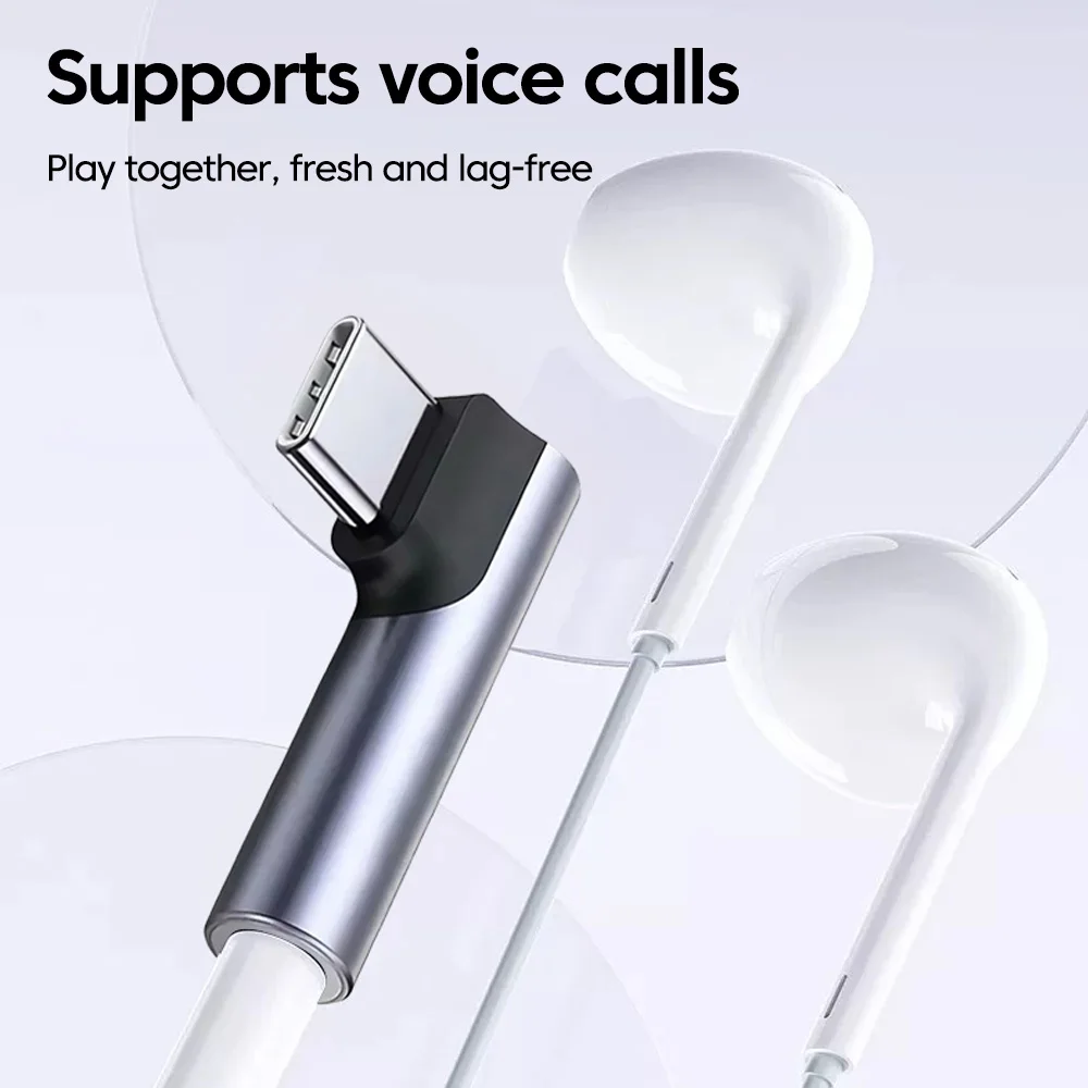 Elbow Type C to 3.5mm Jack Audio and Headphone Adapter with Voice Call Support