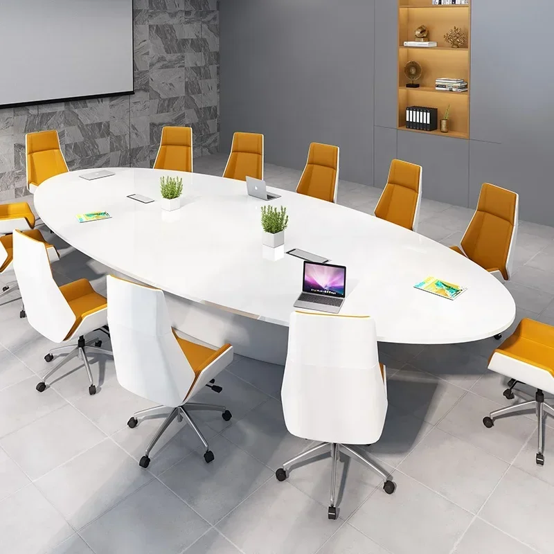 Modern Large conference table white round office desk meeting table 20 seater Office furniture commercial office table chair set