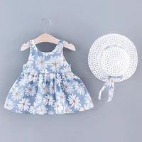 2Pcs/Set Girls' X Summer Daisy Dress Sweet Bow Baby Beach Dress 0-3 Years Old Newborn Dress+Hat 3