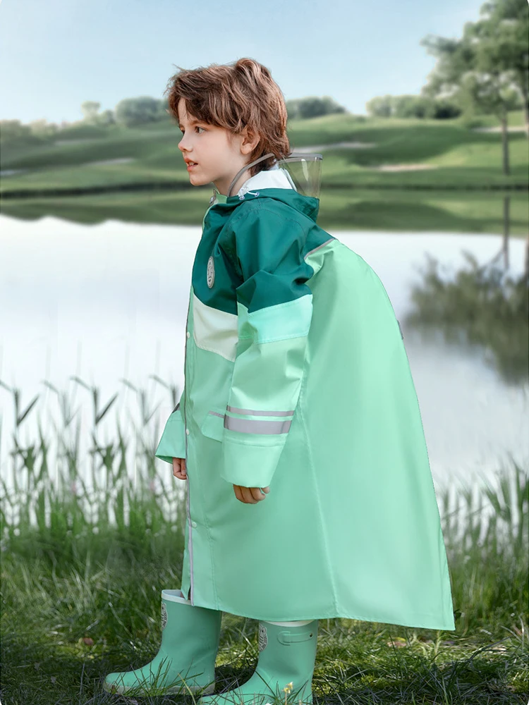 Children's Waterproof Raincoat 1.2M-1.7M Student School Raincoat Splicing Seam Adhesive Kids Schoolbag Long Rain Coat