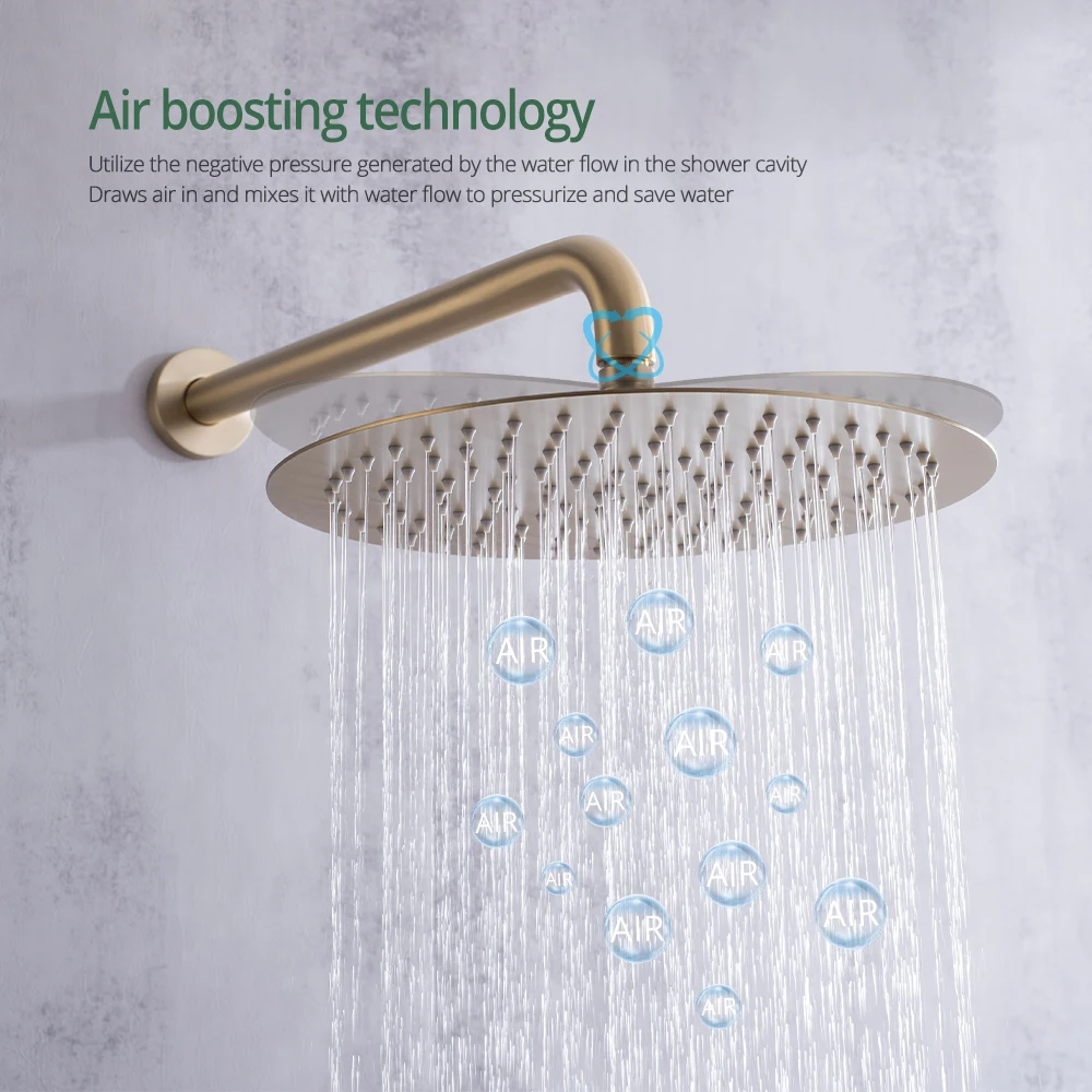 Brushed Gold Bathroom Faucet Shower System Set 3-Function Shower Diverter Valve Round 8/10/12/16 Inch RainShower Tap with bathtu