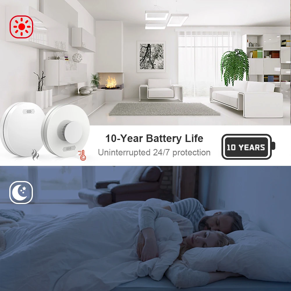 CPVAN Wireless Interlinked Smoke and Heat Detector with 10 Years Battery Life Interconnected Smart Fire and Heat Alarm images - 6