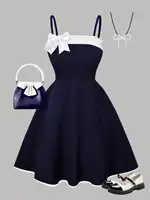Tenue d'été pour filles; robe d'été à nœud pour enfants; robe moyenne et grande pour filles pour fêtes, plein air, voyages 6
