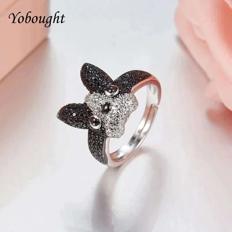 

Yobought Hot Sale 925 Sterling Silver Loyal Partners French Bulldog Dog Animal Female Ring For Women Fashion Jewelry