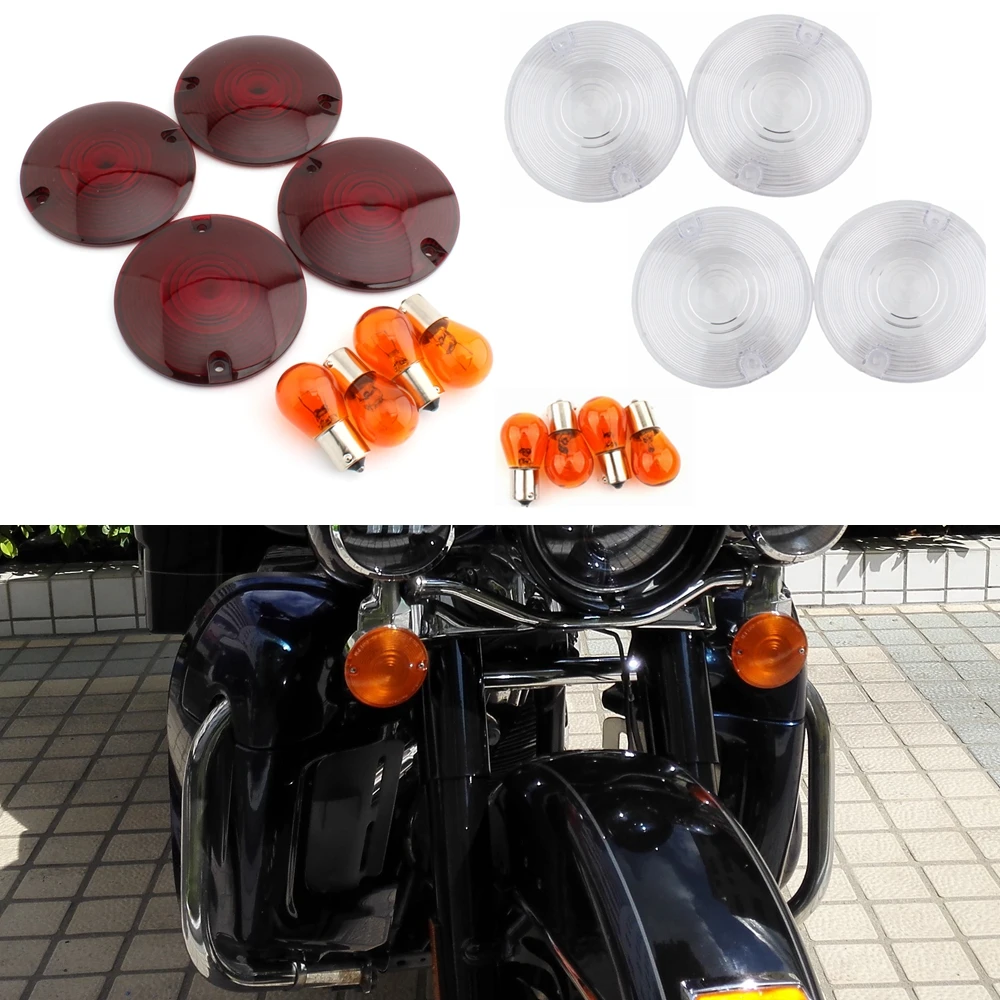 

4 x Smoke Turn Signal Light Lens Cover & Bulb For Electra Glide Fatboy FLSTF Heritage Softail FLSTC