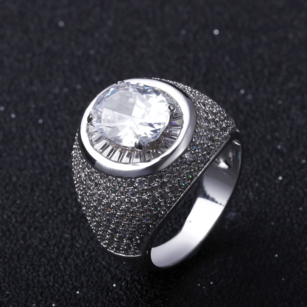 Luxury Big Ring Pave Full Shiny White Cubic Zircon White Trendy Beautiful Jewelry For Women
