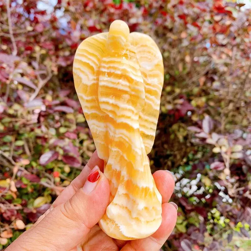 천연 노란색 방해석 천사 크리스탈 조각 치유 에너지 스톤 패션 탁상 장식, 생일 선물, 12cm, 1 개