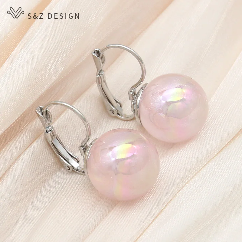 S&Z DESIGN New Fashion 585 Rose Gold Color Round Colorful Bead Drop Earrings For Women Wedding Elegant Jewelry Trendy Eardrop
