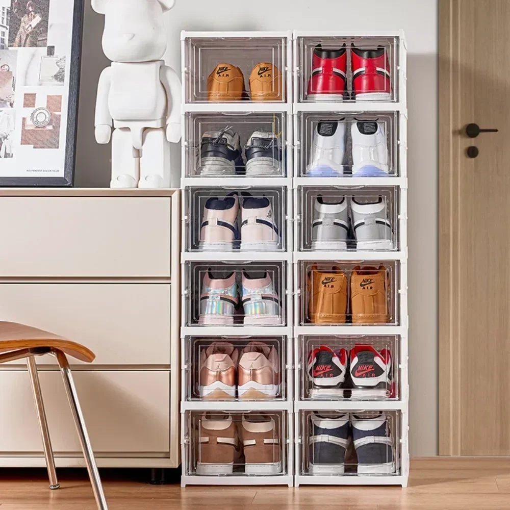 Foldable Shoe Rack Organizer Transparent Collapsible Home Sneaker Storage Stackable Shoes Cabinet For Closet