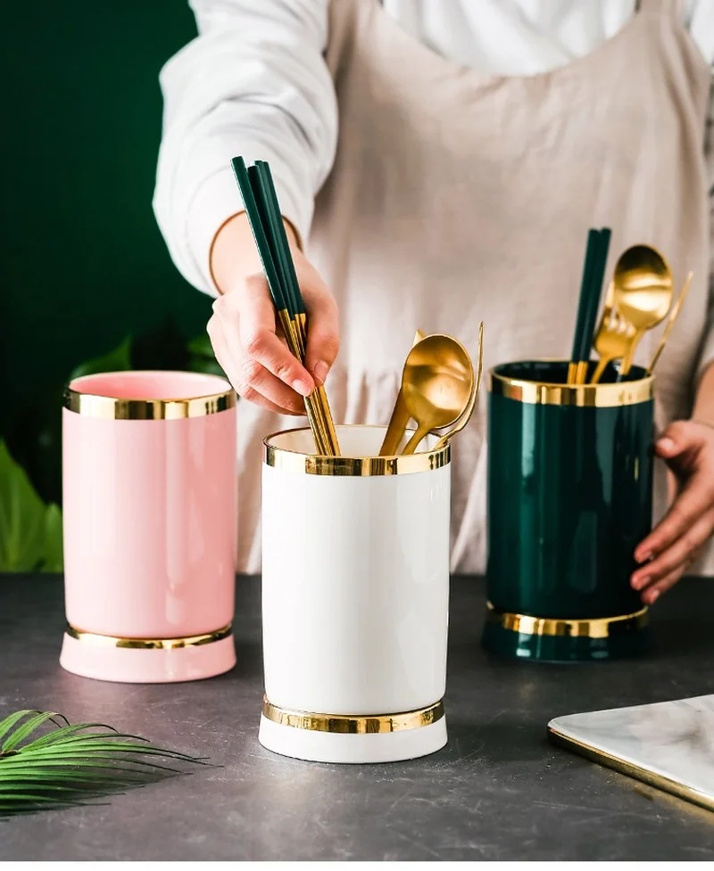 European-style Ceramic Chopstick Holder Kitchen Drain Knife and Fork Tube