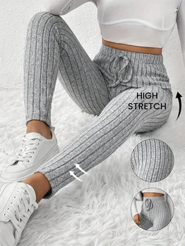Leggings sportivi elasticizzati da donna casual tutti i giorni con coulisse a vita alta tinta unita traspirante Leggings sportivi morbidi e confortevoli 1