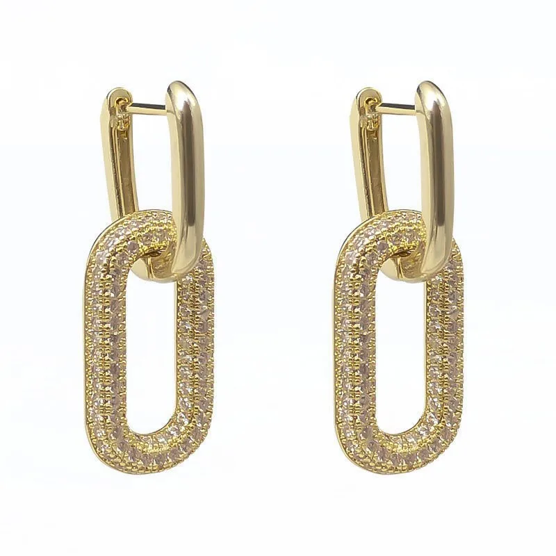 14K Gold Plated Double Section U-shape Horseshoe Oval Hoop Earrings for Women Vintage Ins Removable Earrings Party Jewelry