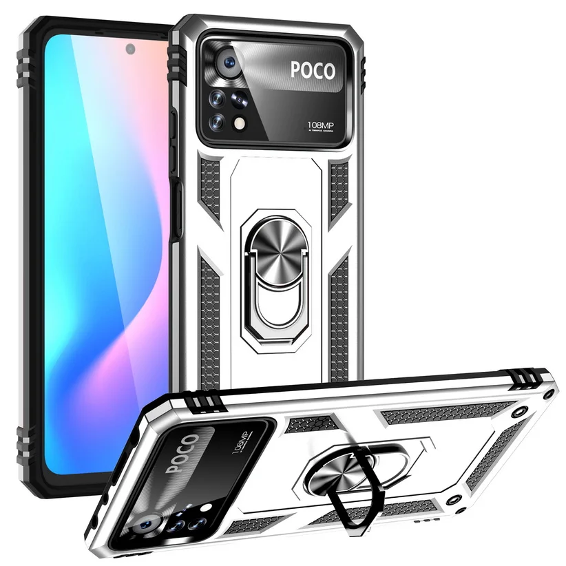 Enhanced Armor Shockproof Silicone Hybrid Case with Metal Ring