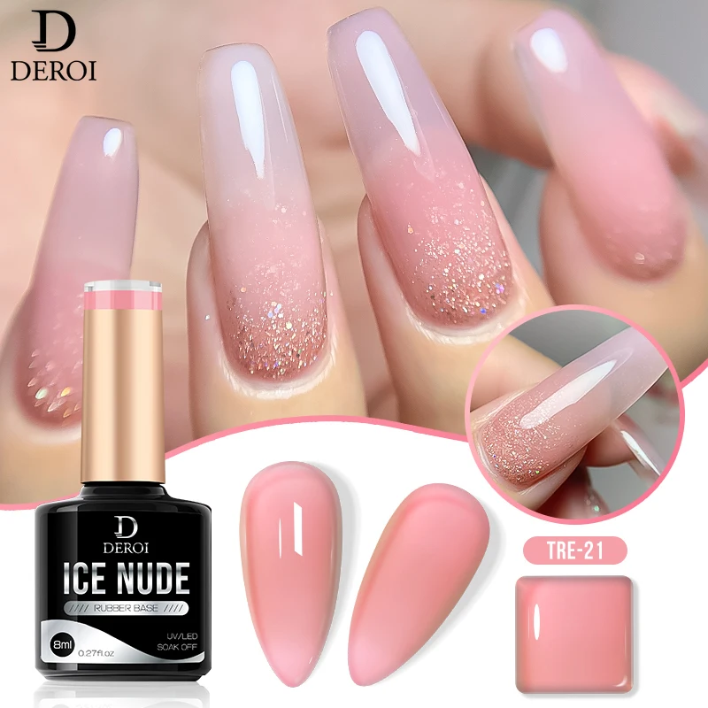 

DEROI UV Gel Jelly Natural Nude Rubber Base Coat Nail Gel Polish Semi PermanentSoak Off Varnish Nail Art Supplies 26 Colors
