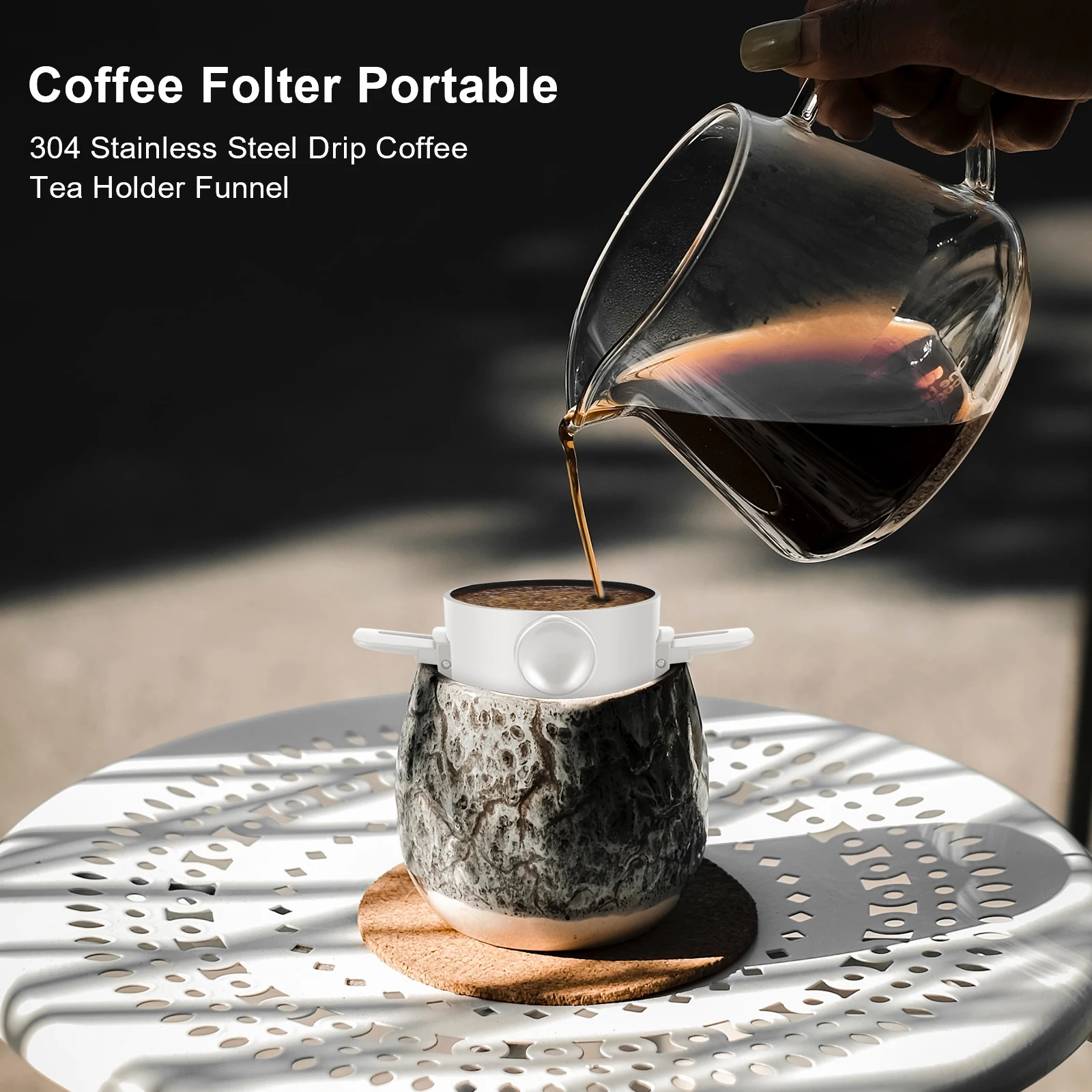 Description Picture 6 of itemFolding Hand Brewed Coffee Filter Coffee Dripper Cone for Drip Coffee and Tea with Stainless Steel Holder No Filter Paper
