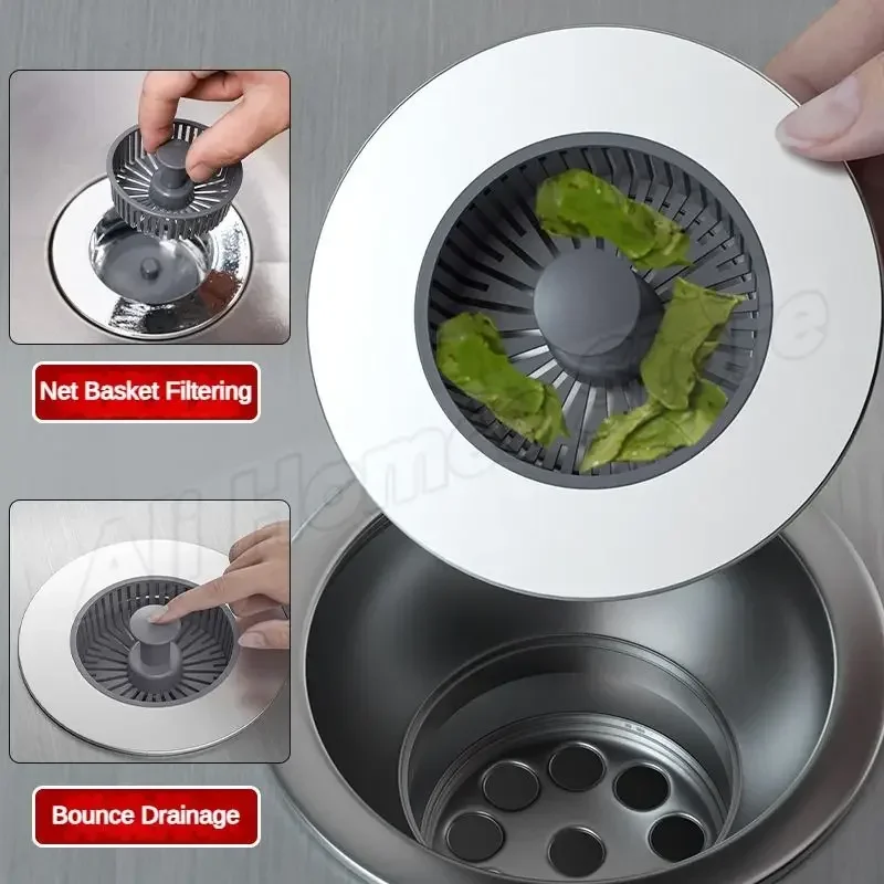 Sink Filter Kitchen Sink Filter Sink Strainer Kitchen Sink Strainer Kitchen Filter Sink 3 in 1 Pop Up ABS Silver Plated Sink Strainer Drain Basket Stopping Blockage Bouncing Core Leak-proof Plug