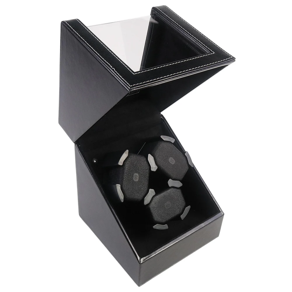 Luxury 3-Slot Automatic Watch Winder Box in Black PU Leather with Silent Motor, Real-Ti... - SKU LAWW1239 - UGI Packaging