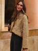 ZBZA Women's Sequined Bomber Jacket Fall New Round Neck Long Sleeve Pocket Stretch Hem Sequins Jacket Coat Female Chic Outerwear 2