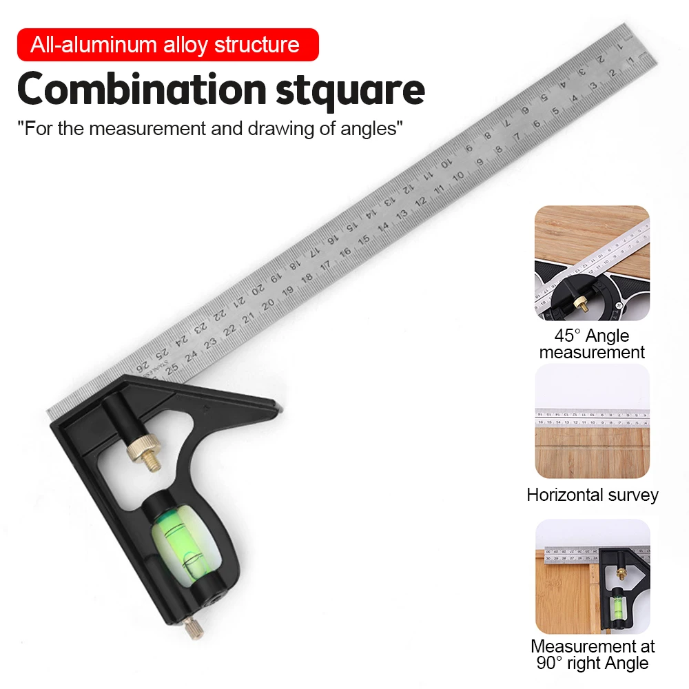 Multifunction Square Angle Ruler High-precision Woodworking Scribing Mark Line Measuring Tools Kit Stainless Steel Durable Level 3