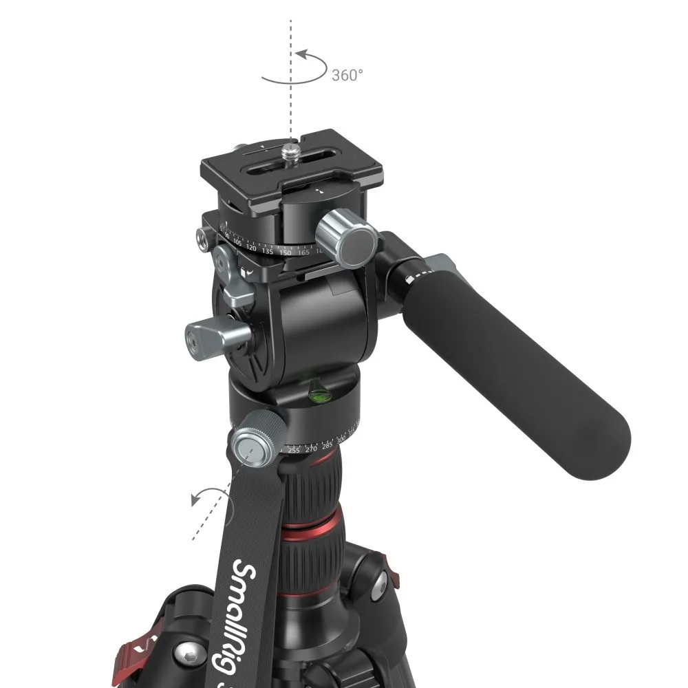 SmallRig Lightweight Fluid Video Head 360&deg; Swivel Removable Telescopic Handle Adjustable Lightweight Portable 3457 3259 camera fluid head