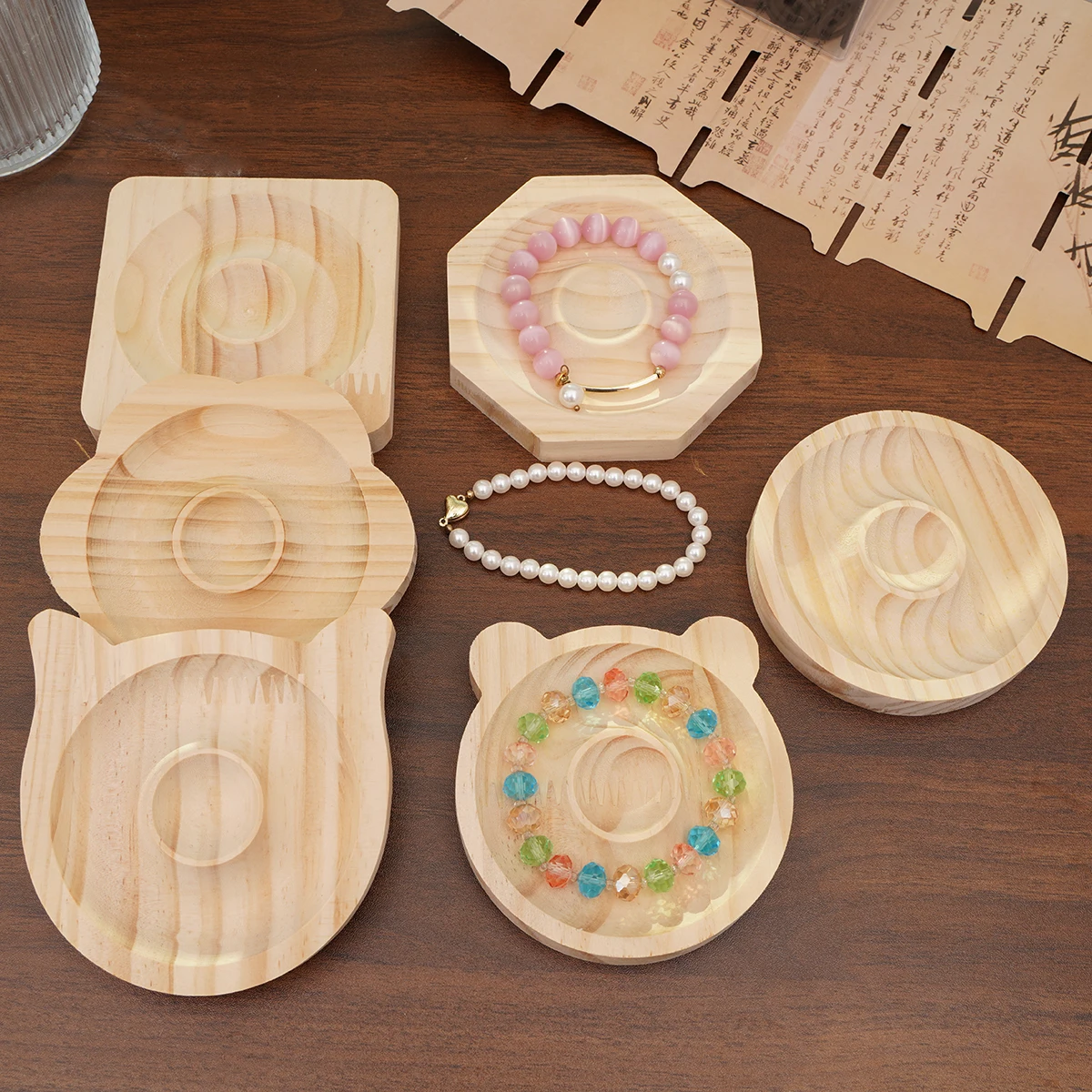 1PC Holz Perlen Design Board Armband Display Stand Schmuck Machen Halsketten Handwerk Tablett Praktische Display-ständer – Detail 5