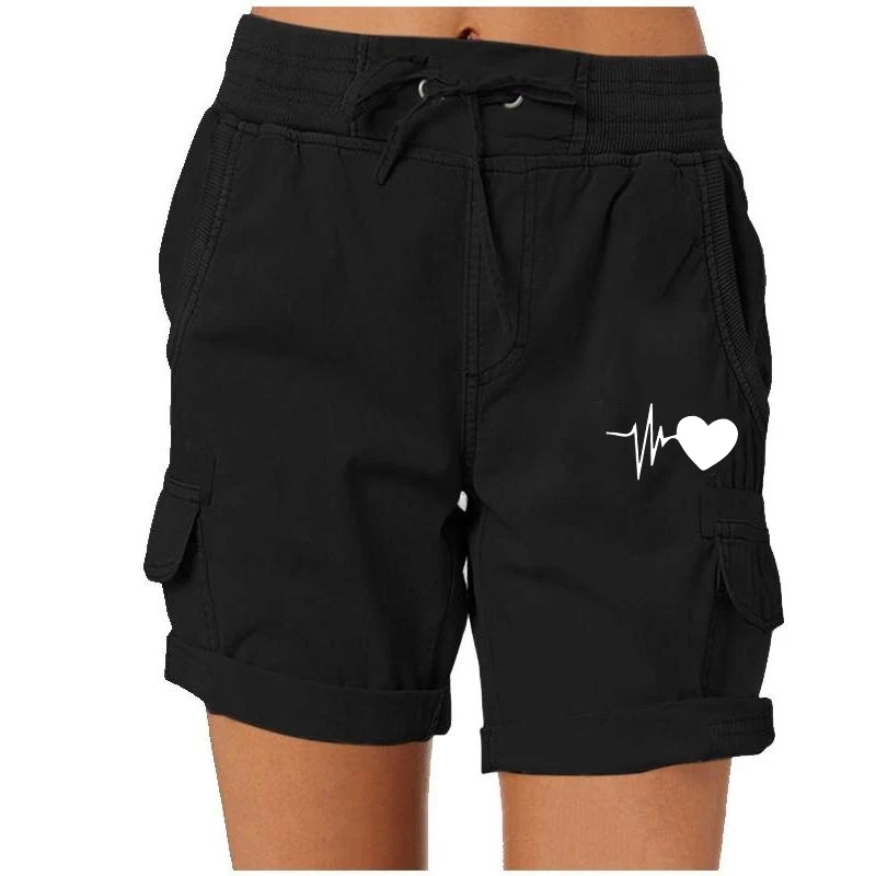 Trending Love Printed Women Short Pants Summer Women Cargo Shorts Casual Loose Drawstring Shorts Elastic Waist Comfy Shorts
