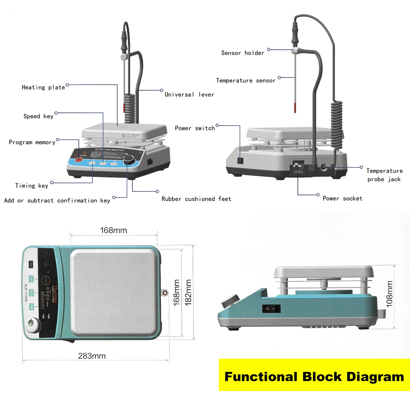 Magnetic Hotplate Stirrer 100 -2000 RPM Heating Power with Casting Aluminum and Ceramic Spraying Hot Plate ,500W,6L