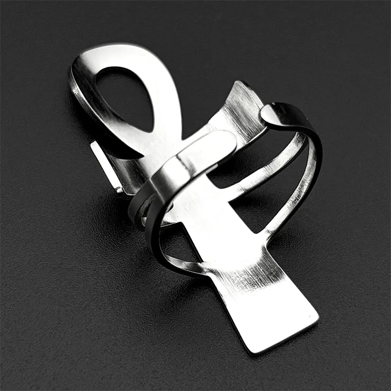 Egyptian Ankh Cross Key Of Life Adjustable Open Rings for Women Men Stainless Steel Mythology Animal Rune Finger Ring Jewelry - Image 2