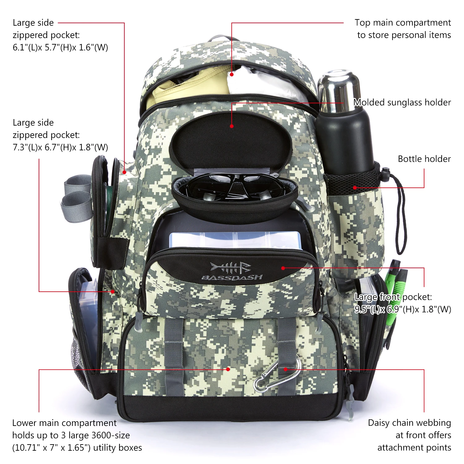 Bassdash angeln tasche tackle rucksack leichte taktische tackle box multifunktional – Detail 5
