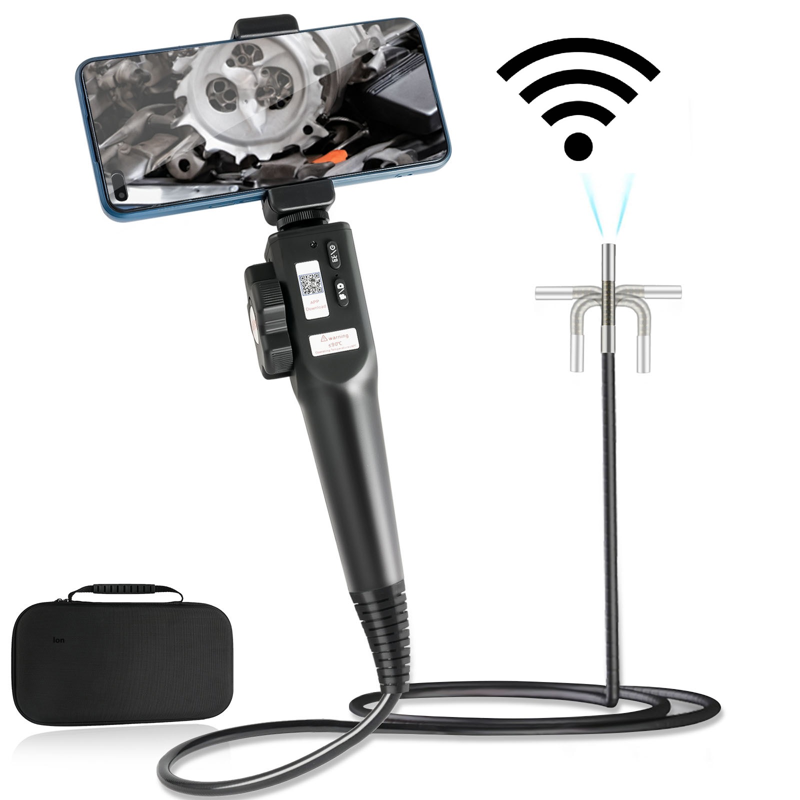 8.5mm Lens 360 Degree 2 Way Rotary Articulating Industrial Endoscope Camera Car Repair Inspection Borescope with 8 LED