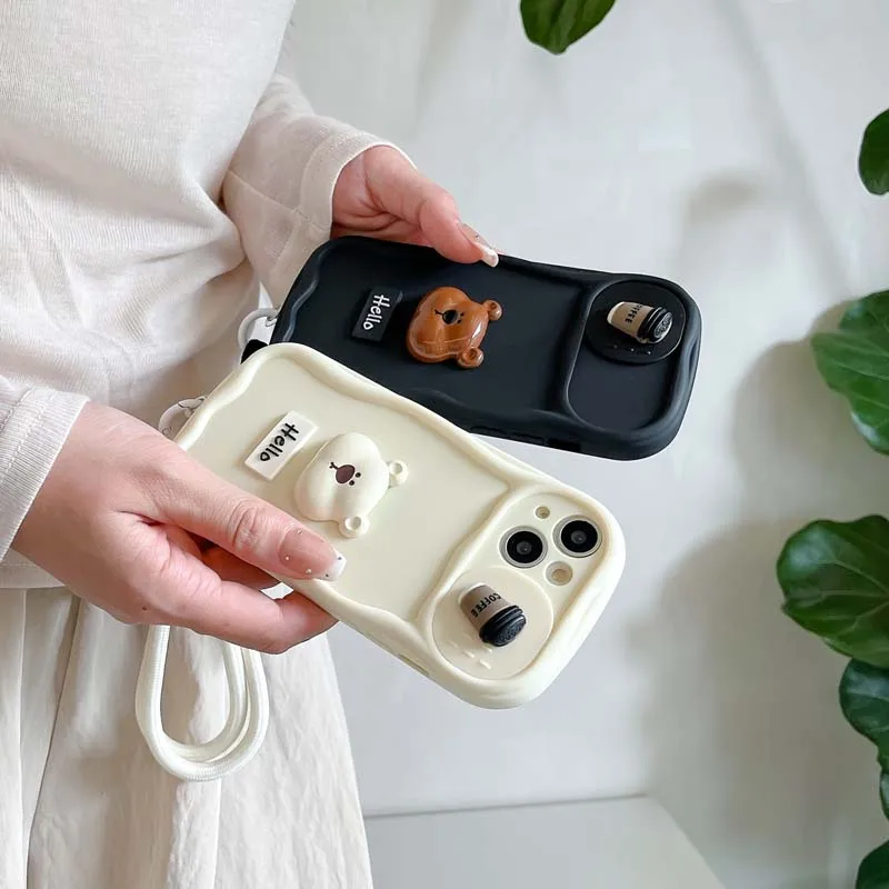 Modni ovitek za zapestje z motivom kavnega medvedka, odporen proti udarcem, za iPhone 15 Pro Max 14 Plus 13 12 11 Pro Max, mehak ovitek za iPhone 14 Pro Max_voghion.com