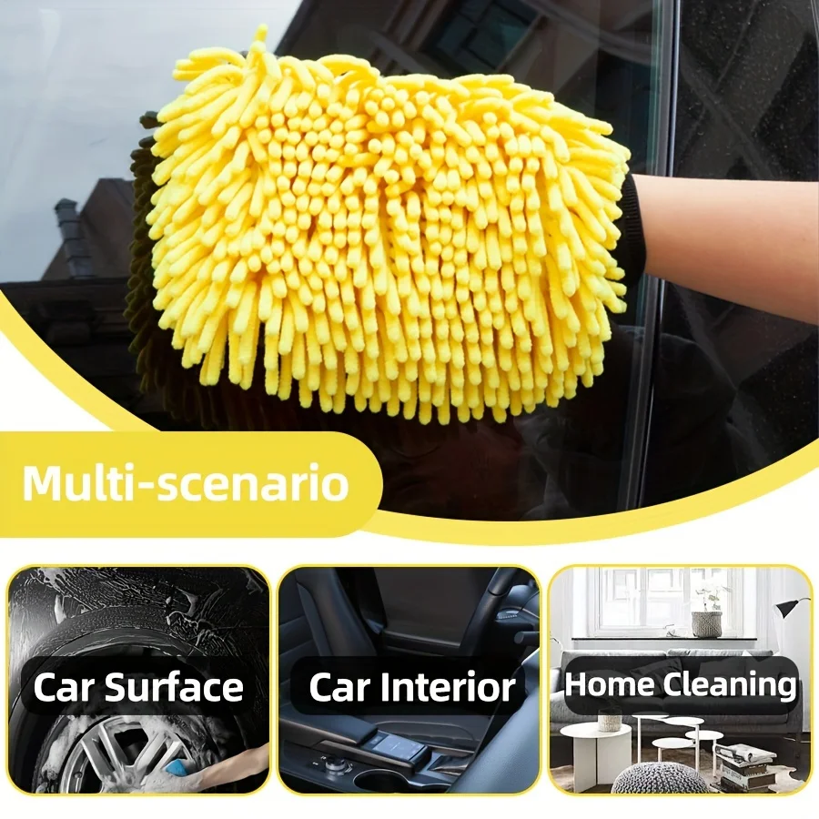 Waterproof Car Wash Microfiber Chenille Gloves Thick Car Cleaning Mitt Wax Detailing Brush Auto Care Double-faced Glove