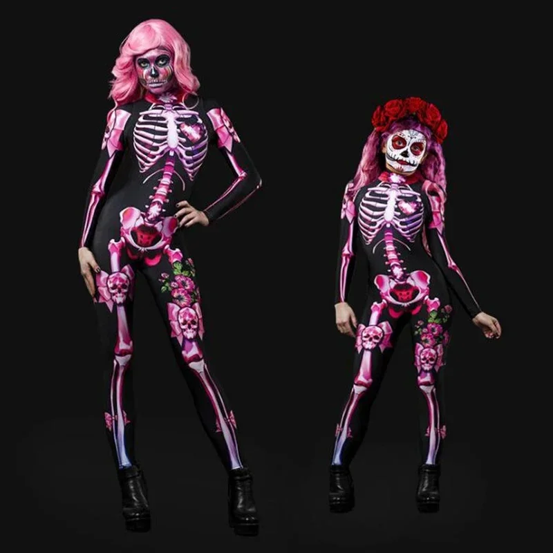 Halloween Costumes Rose Skeleton Adult Kids Jumpsuit