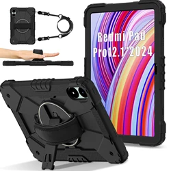 Universal Rotating Stand Case with Hybrid Cover for Xiaomi Poco Pad 2024 (Black - Black)