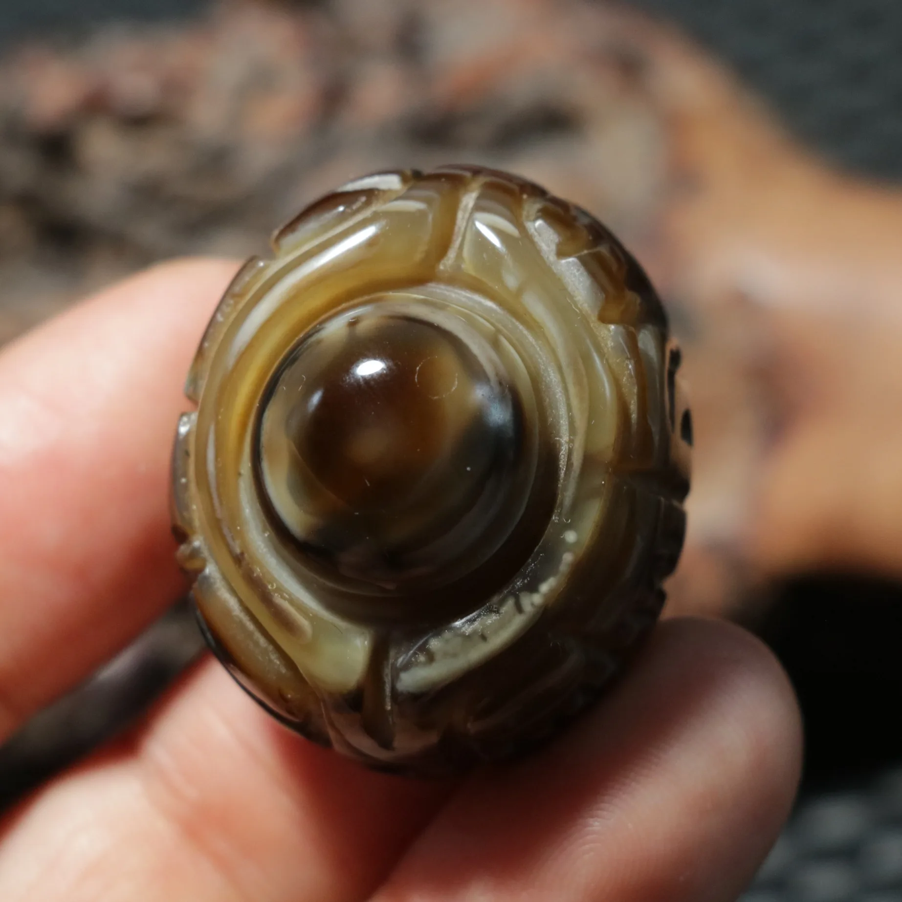 

H08a Magic Power Tibetan Agate Colorful Scultural Buddha Hand Goat Eye Heaven Eye dZi Bead Pendant 3A Amulet Talisman Treasure