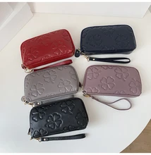  Genuine Leather Women Wallet Embossed Floral Clutch Purse Real Cow Leather Coin Pocket Money Purses Fashion Wristlet Phone Bag 