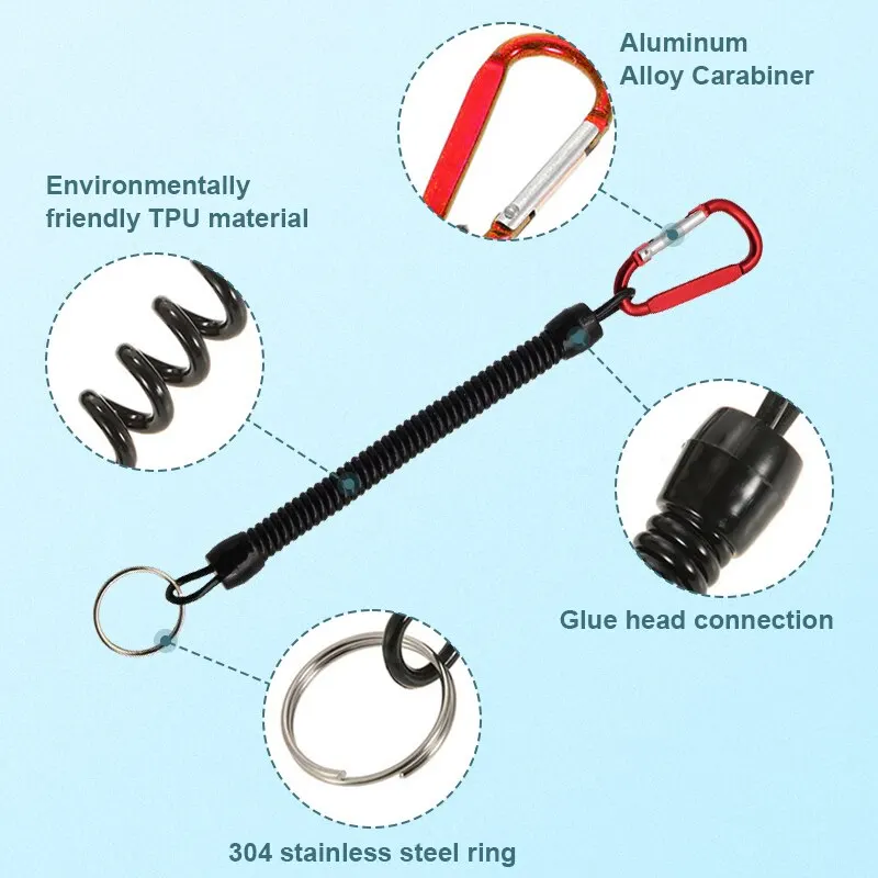Fishing Tools 3pcs 22cm Retractable Coiled Tether with Carabiner Fishing Rope Retention Rope Tackle