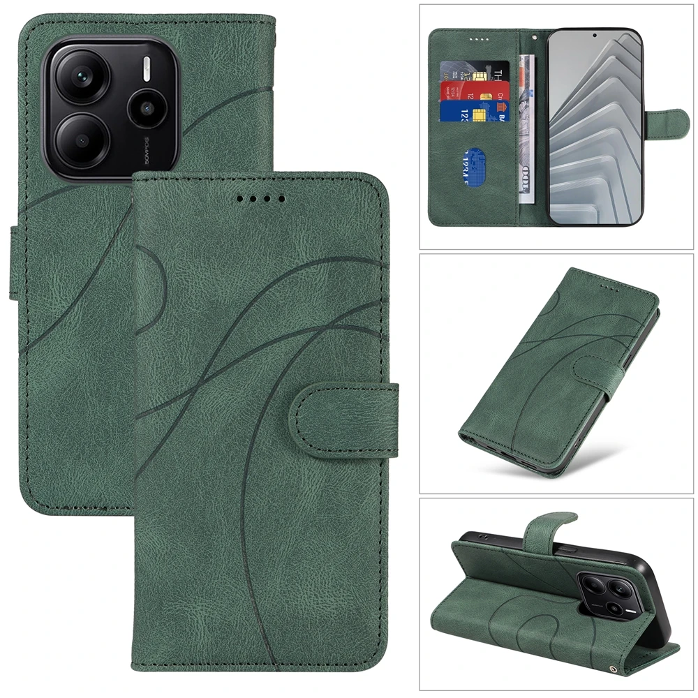 Magnetic Leather Wallet Flip Case with Curve Line Shockproof Design