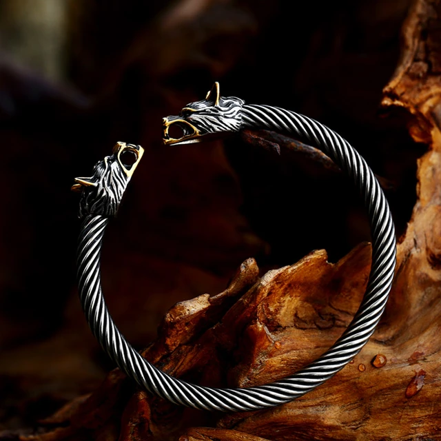 Beier 316l viking duplo lobo cabeça ajustável pulseira de aço inoxidável  moda animal pulseiras alta qualidade jóias para homem - AliExpress