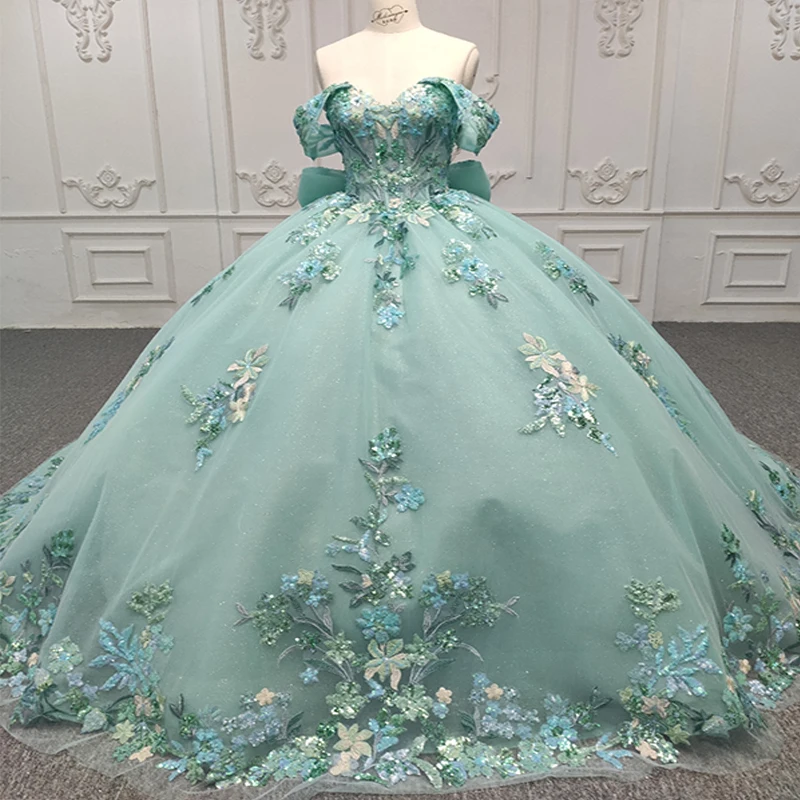 Fancy Beautiful Prom Dress Mint Green Girls Ball Gown Quinceanera