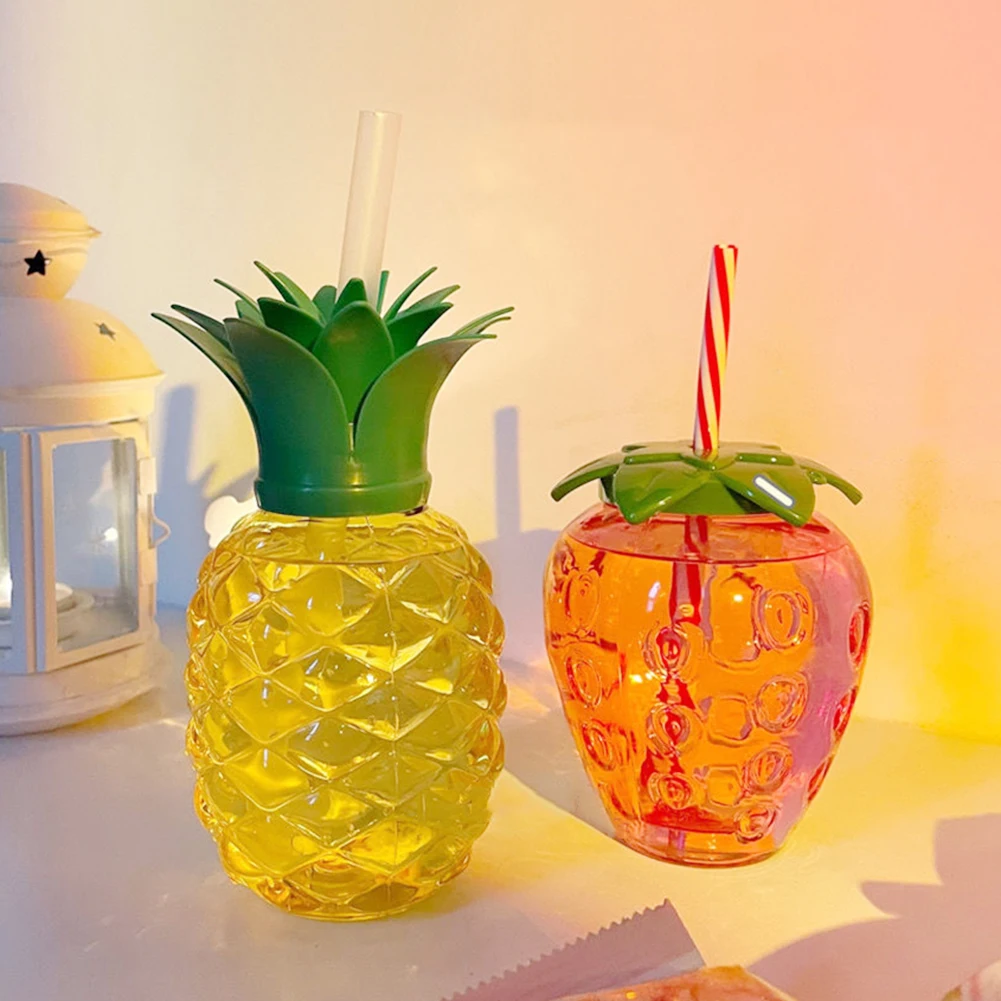 Plastic Cup 1pc Hawaiian Pineapple Strawberry Shape Party Cup with Straw