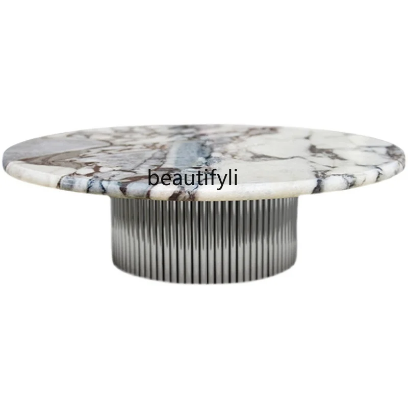 

Italian Style Light Luxury Natural Marble round Tea Table Minimalist Style Modern Minimalist Living Room Home Designer New